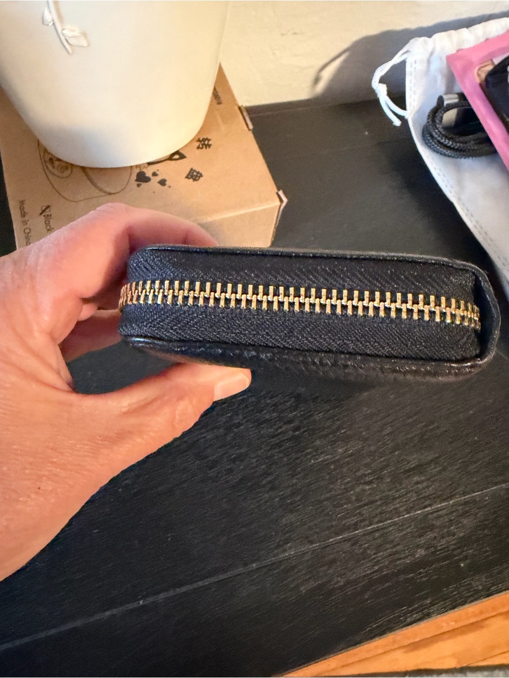 Michael Kors Black Pebbled Leather Zip-Around Wallet with Gold Plate - Picture 6 of 10